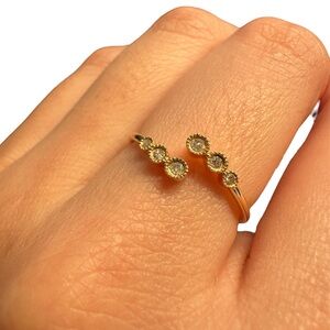 14K solid yellow gold dainty milgrain set six diamond bypass ring